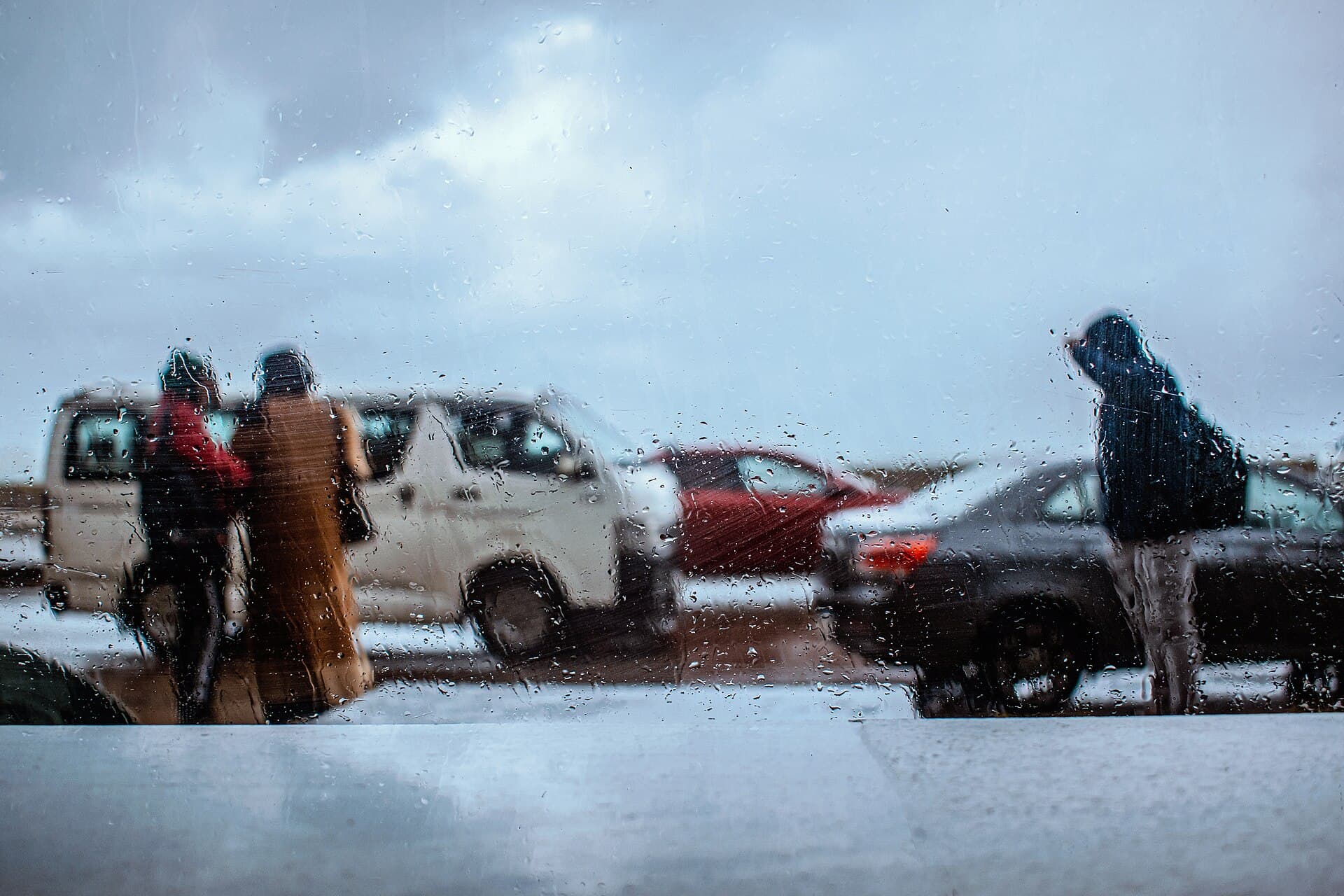 Rain falling on a city street